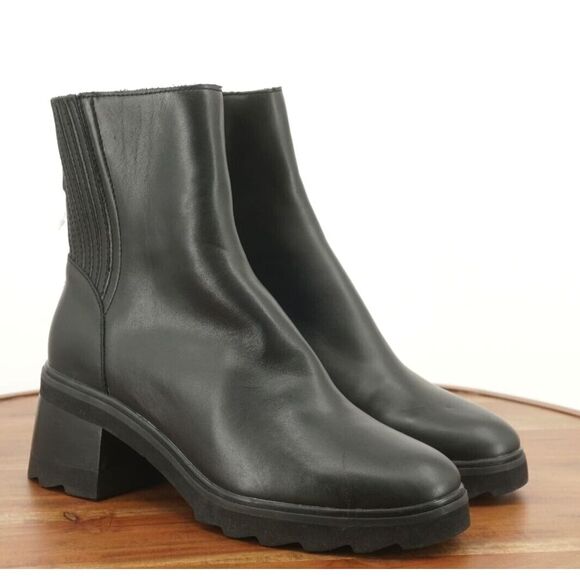 Dolce Vita Womens Martey Boots Booties Chunky Block Heel Black Leather Zip 9.5 - Picture 1 of 9